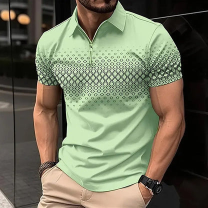 Men's Zipper Polo Shirt Casual Short Sleeve