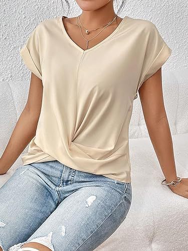 Fashion V-neck Short-sleeve T-shirt Summer Casual Irregular Knot Top For Women Clothing