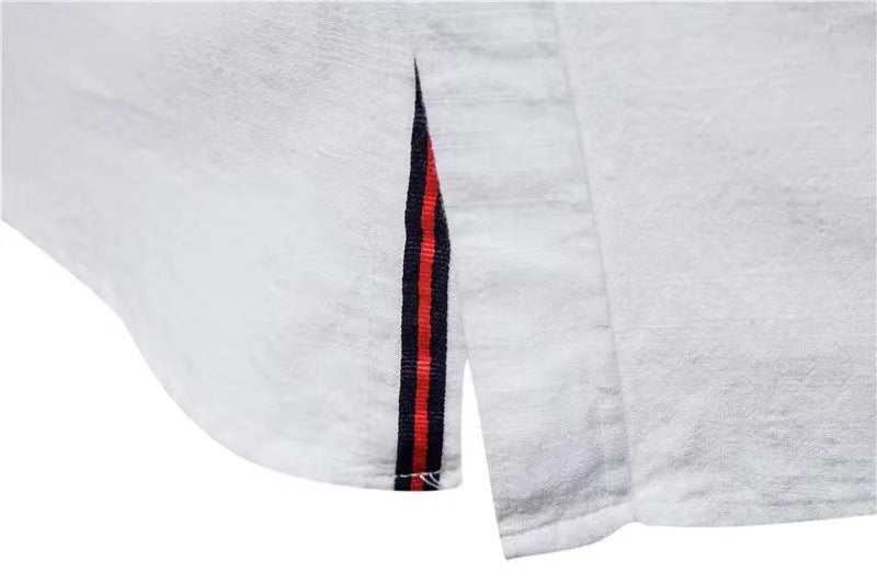 Men's Cotton And Linen Casual Fashion Solid Color Long Sleeve Henley Shirt