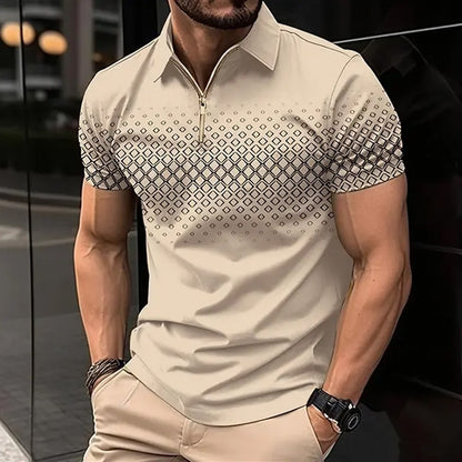 Men's Zipper Polo Shirt Casual Short Sleeve
