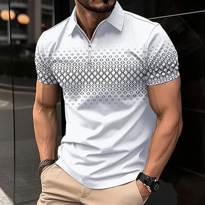 Men's Zipper Polo Shirt Casual Short Sleeve