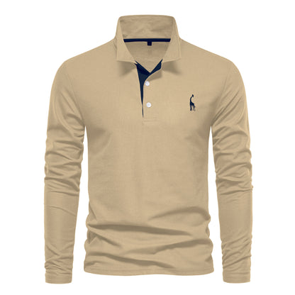 Men's Fashion Casual Polo Collar Deer Embroidered Long Sleeve