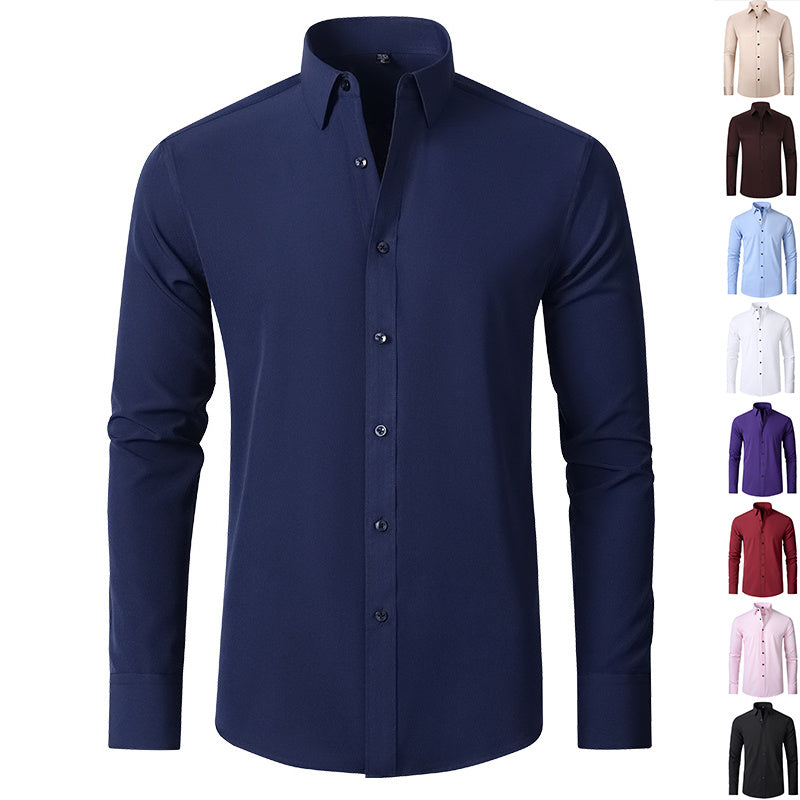 Solid Long Sleeve Shirt Fashion Slim Lapel Button Office Business Shirt Men's Clothing