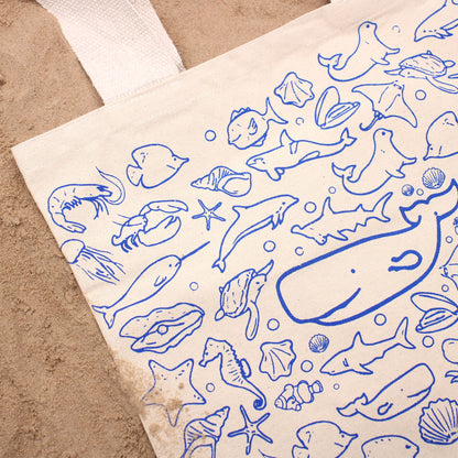 Big Cotton Shopping Bag - 38x42cm - Sea Life - 10oz