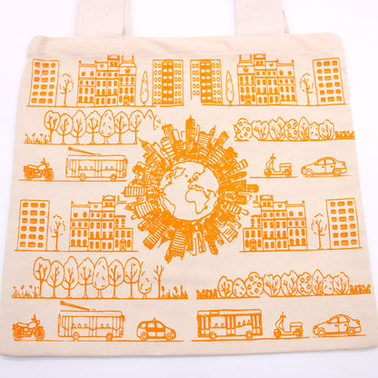 Big Cotton Shopping Bag - 38x42cm - City Life - 10oz