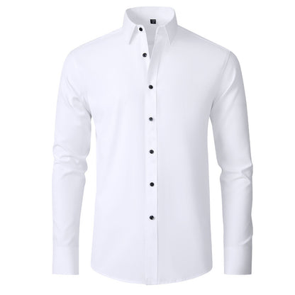 Solid Long Sleeve Shirt Fashion Slim Lapel Button Office Business Shirt Men's Clothing
